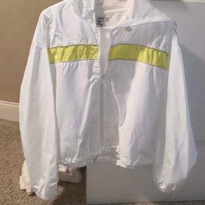 Forever 21 hooded white windbreaker with lime green stripe
